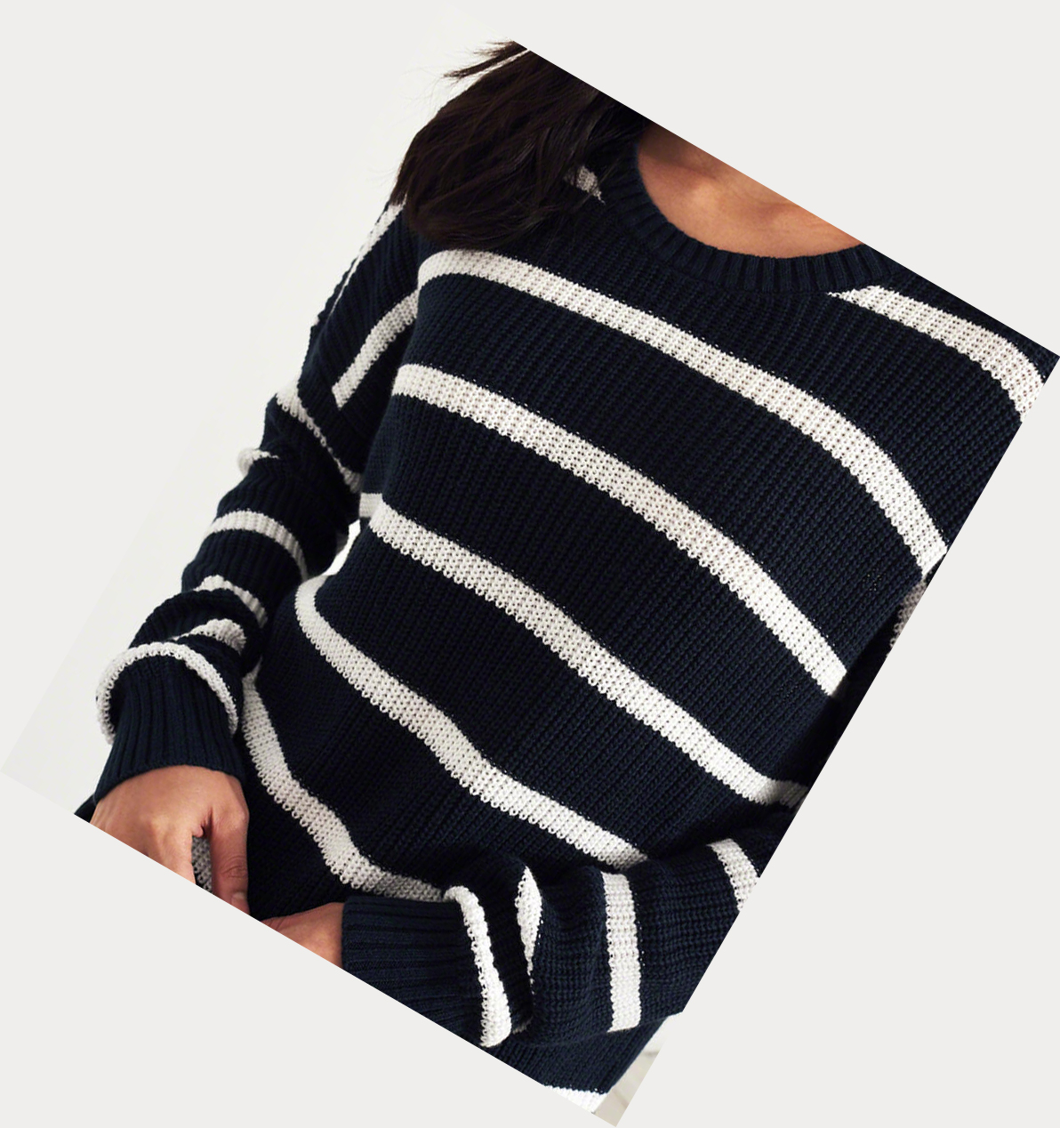 Navy Stripes Women's Hollister Crewneck Sweaters | UK-185LWJR