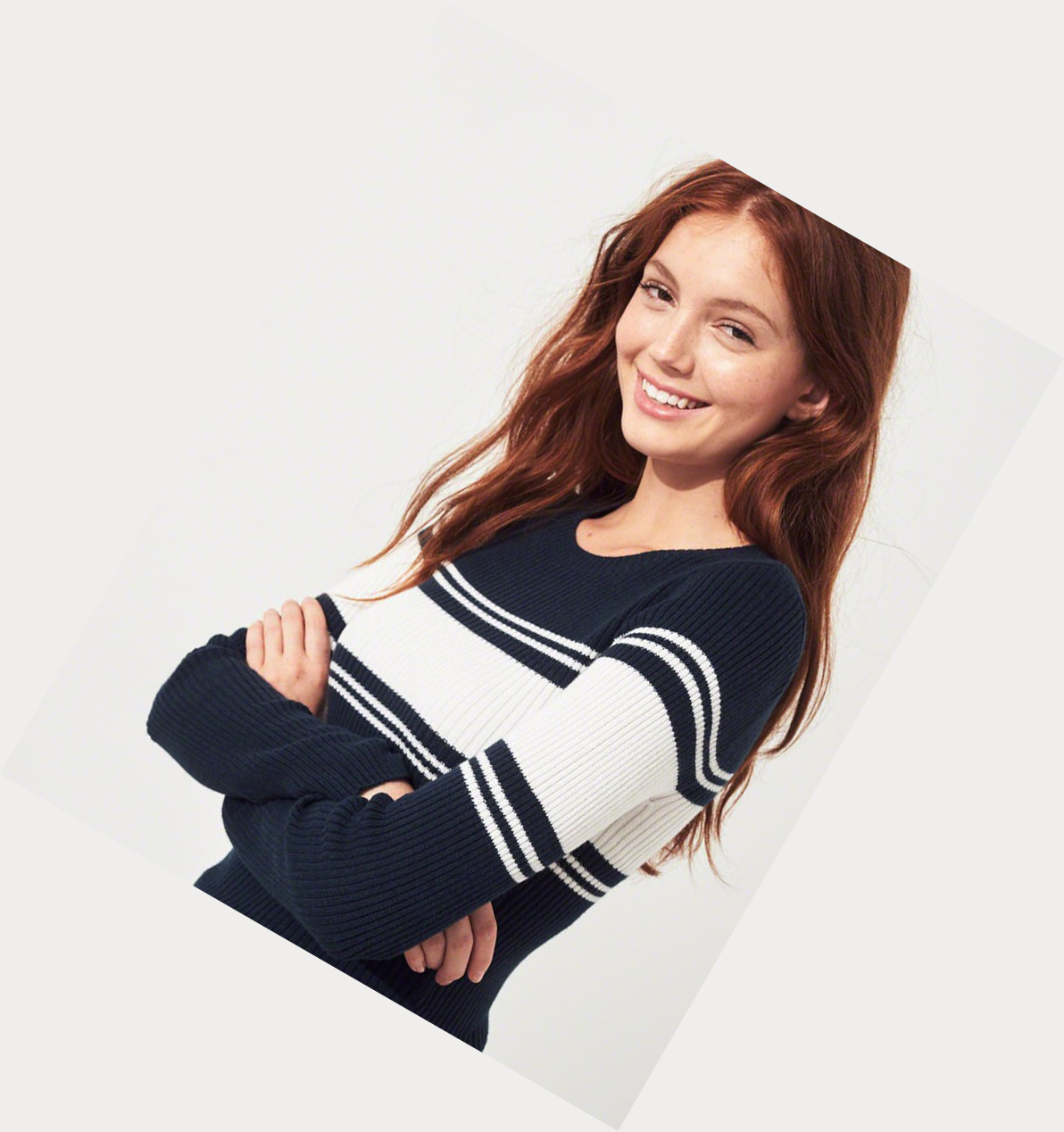 Navy Stripes Women's Hollister Ribbed Crewneck Sweaters | UK-152ZVMU