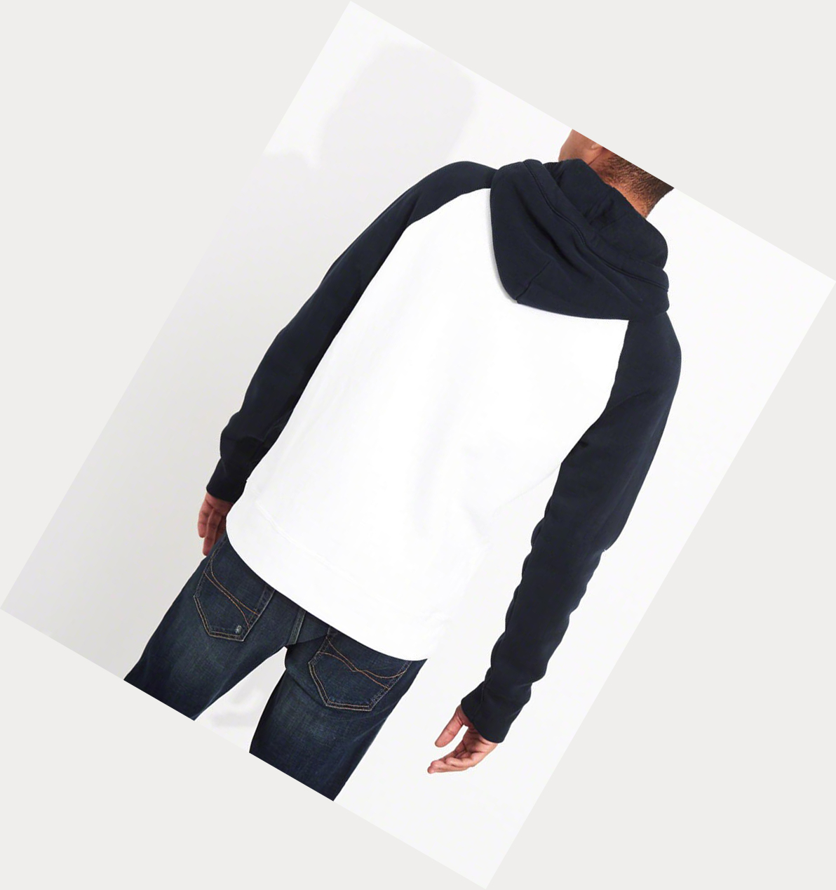 Navy White Men's Hollister Colorblock Hoodie | UK-408CGIS