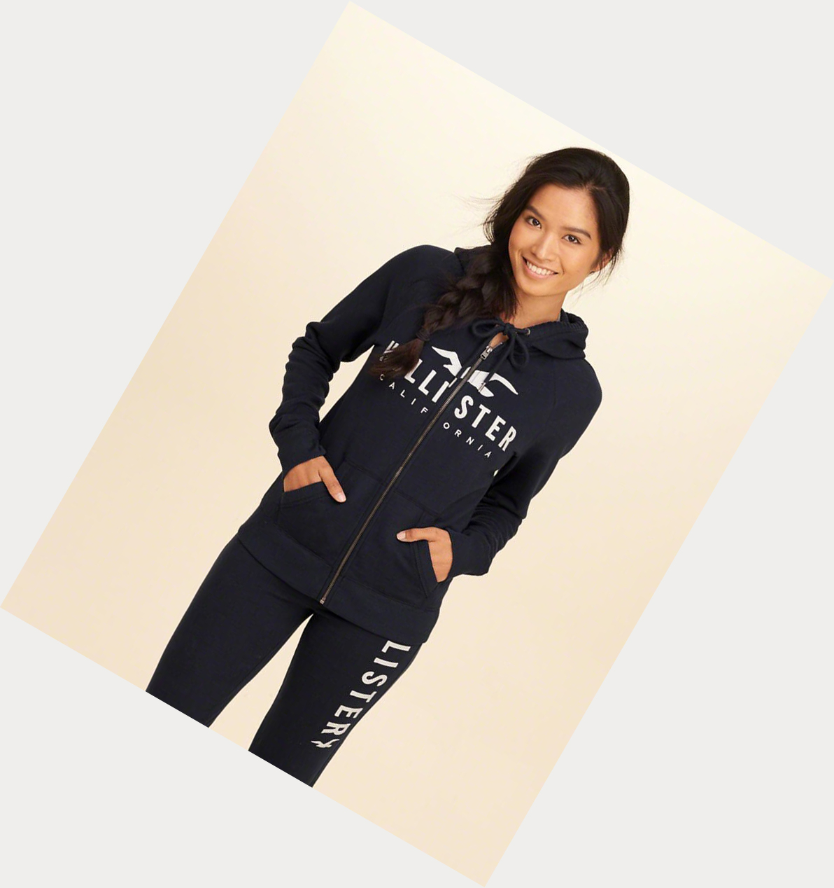 Navy Women's Hollister Graphic Full-Zip Hoodie | UK-862JQAI