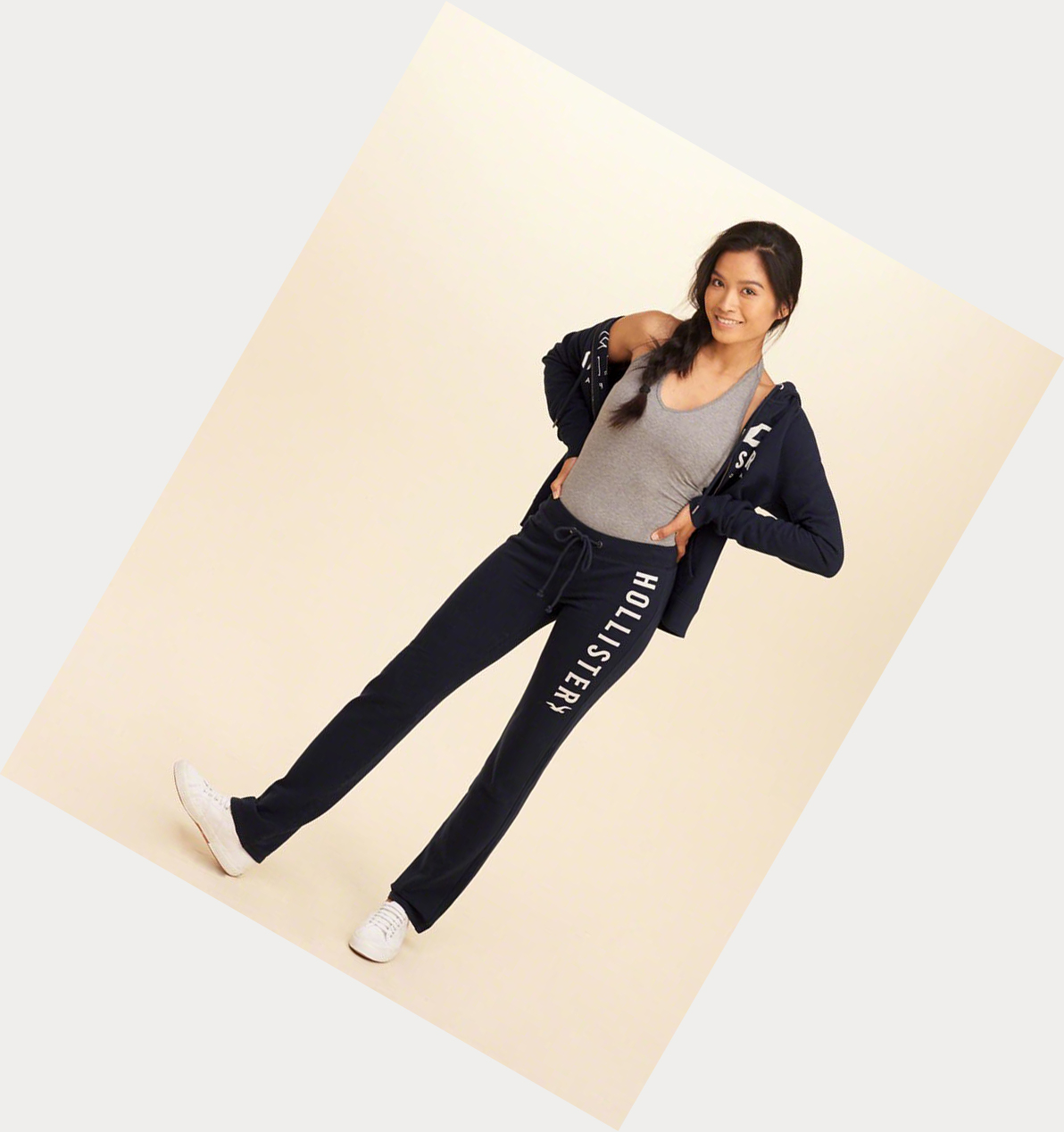 Navy Women's Hollister Graphic Full-Zip Hoodie | UK-862JQAI