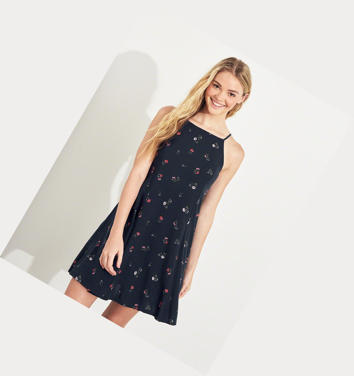 Navy Women's Hollister Lace-Up High-Neck Dress | UK-723MSAW