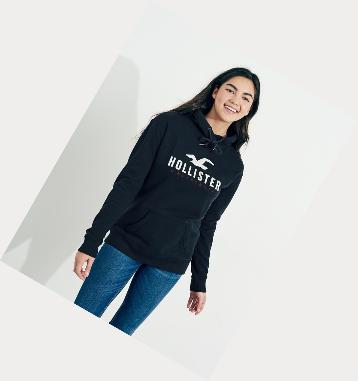 Navy Women's Hollister Logo Graphic Hoodie | UK-506ZXKW