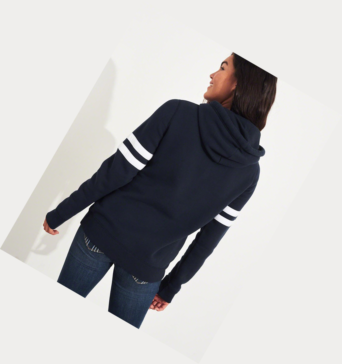 Navy Women's Hollister Logo Graphic Hoodie | UK-942MLIA