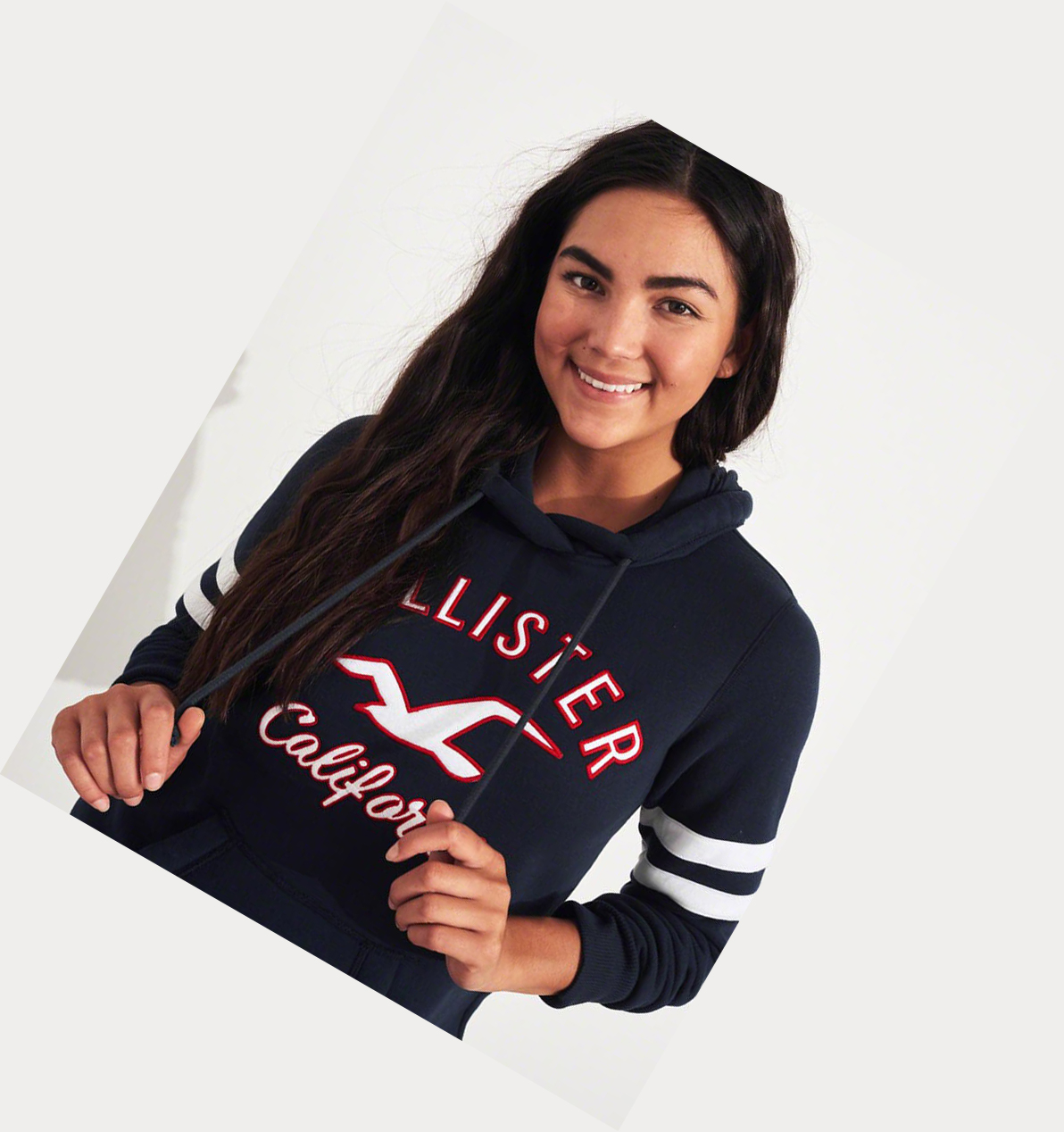 Navy Women's Hollister Logo Graphic Hoodie | UK-942MLIA