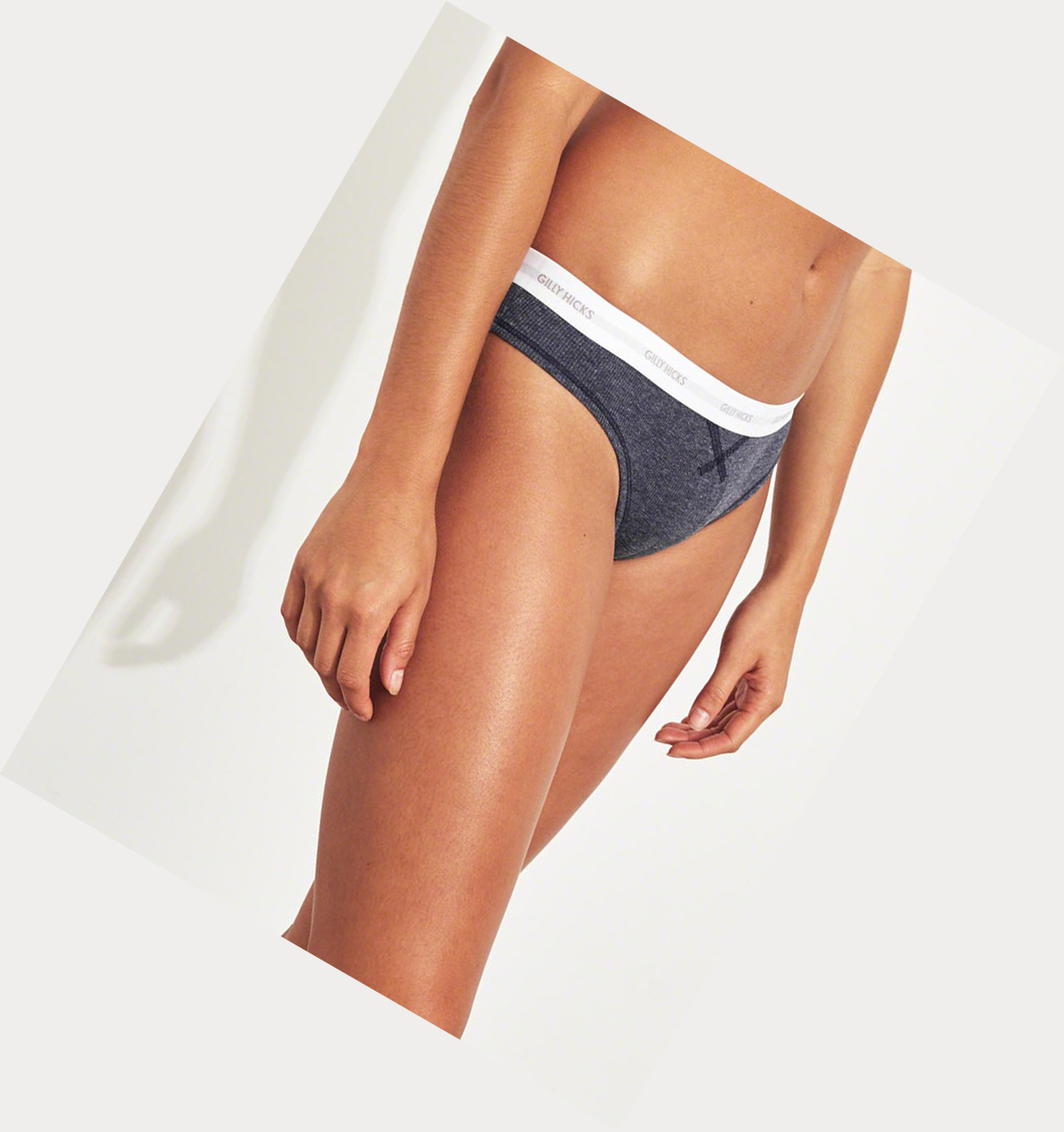 Navy Women's Hollister Logo Ribbed Thong Underwear | UK-680MJWP