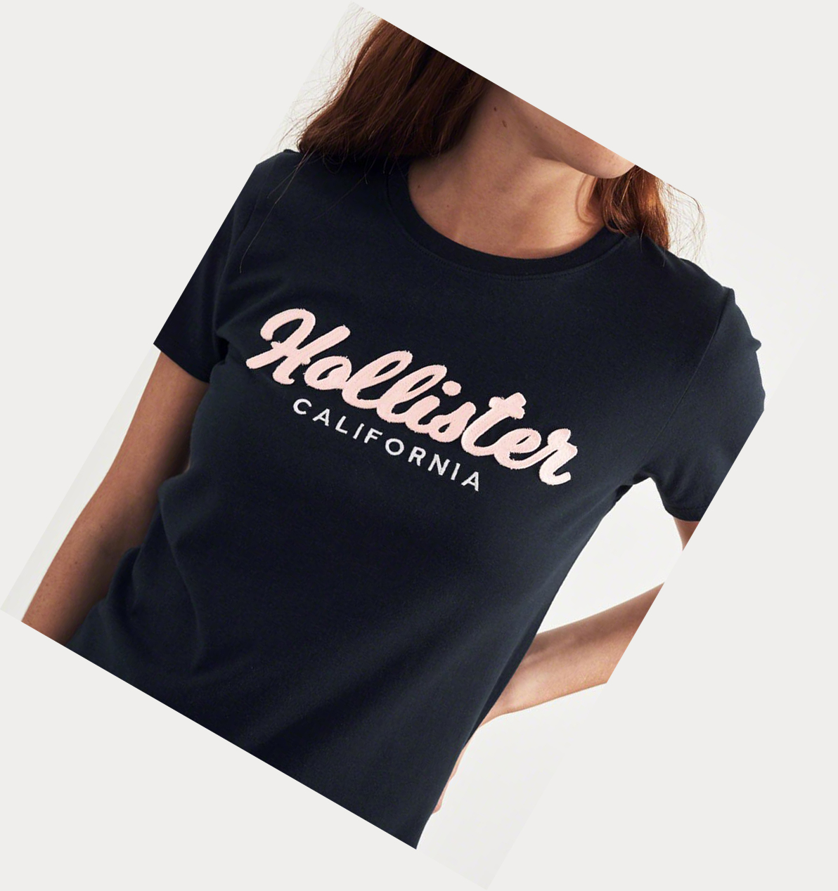 Navy Women's Hollister Logo Short Sleeve | UK-712NTVQ