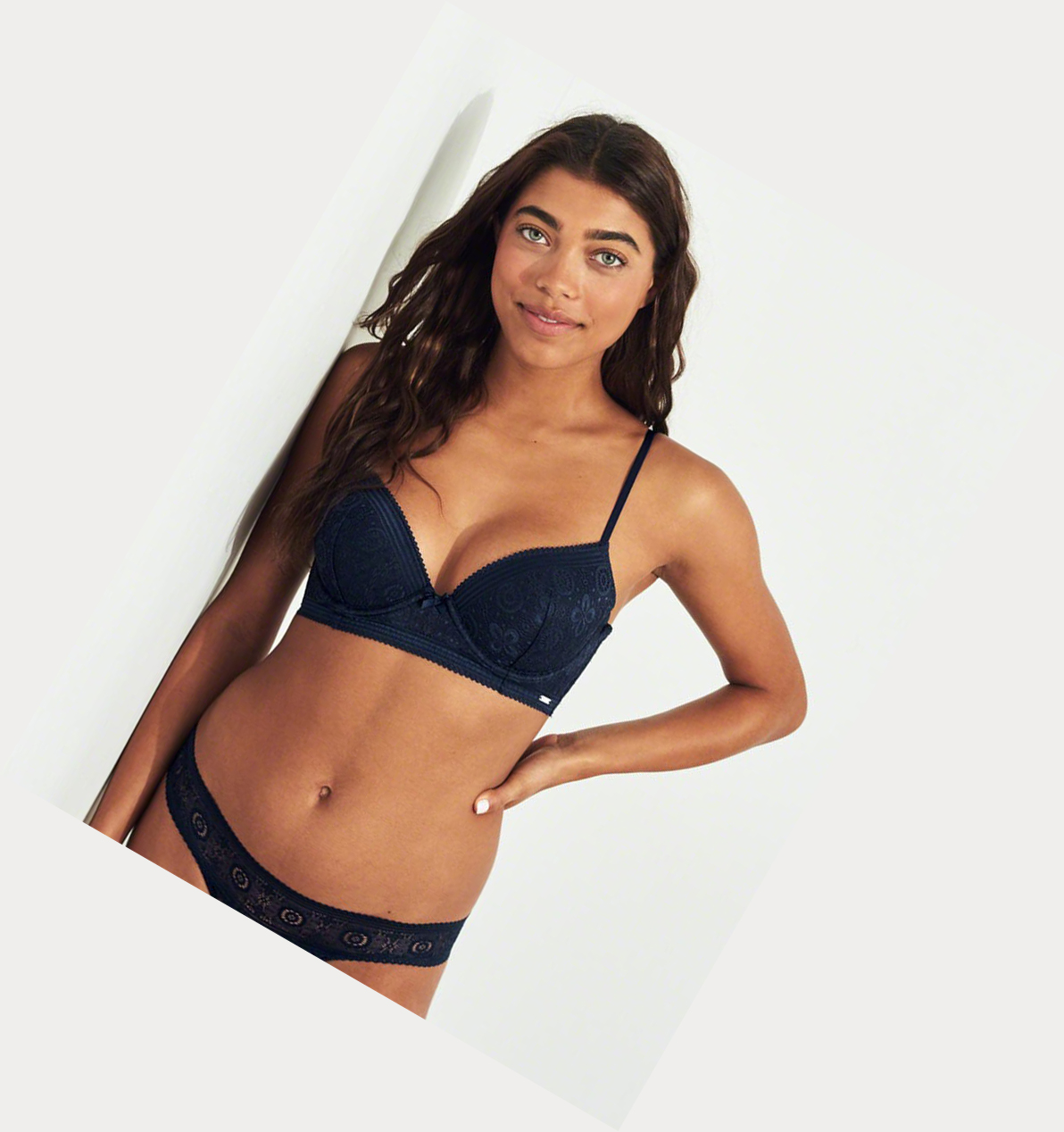 Navy Women's Hollister Longline Lightly Lined Demi Bras | UK-847YVMT