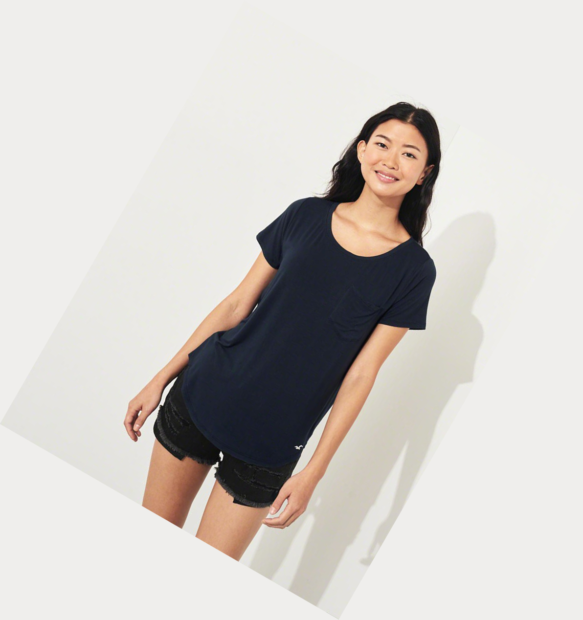 Navy Women's Hollister Must-Have Easy Short Sleeve | UK-270EXMF