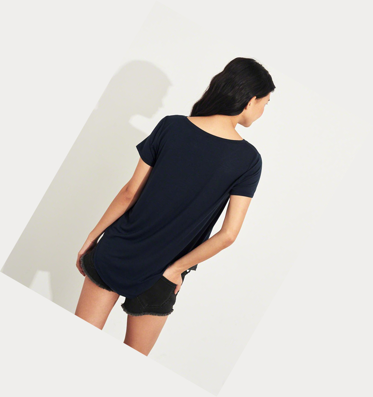 Navy Women's Hollister Must-Have Easy Short Sleeve | UK-270EXMF