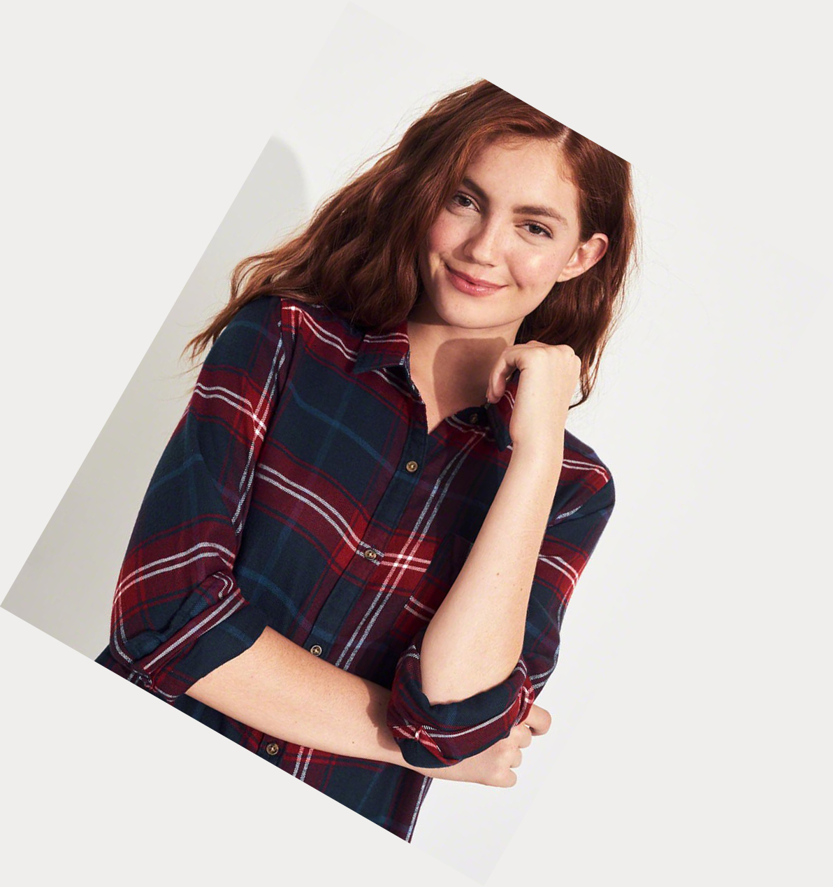 Navy Women's Hollister Plaid Long Sleeve | UK-356TZPH