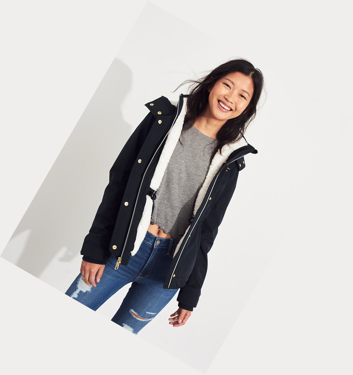 Navy Women's Hollister Sherpa-Lined Jackets | UK-190PSNV