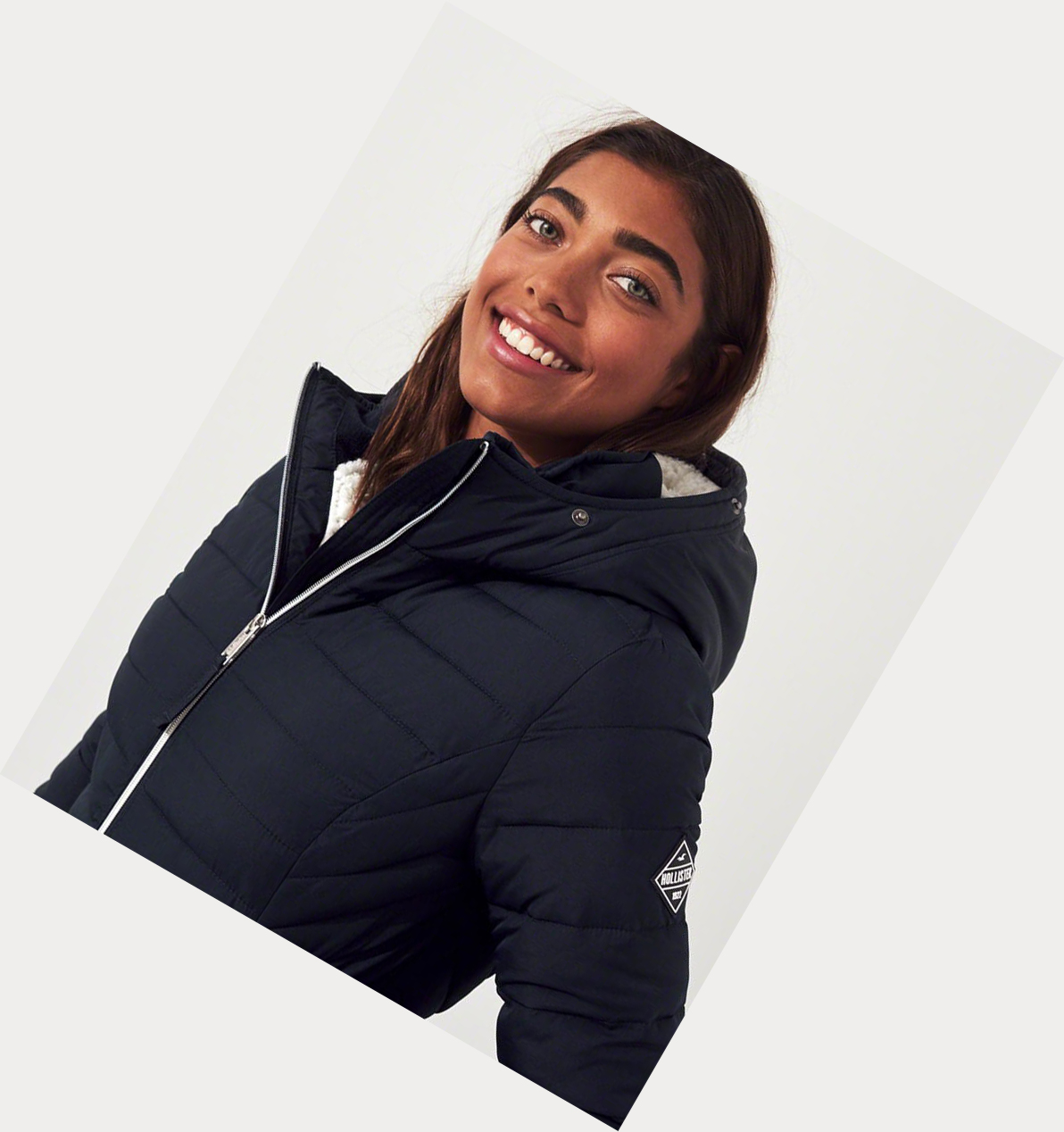 Navy Women's Hollister Sherpa-Lined Puffer Parka Jackets | UK-920MQTI