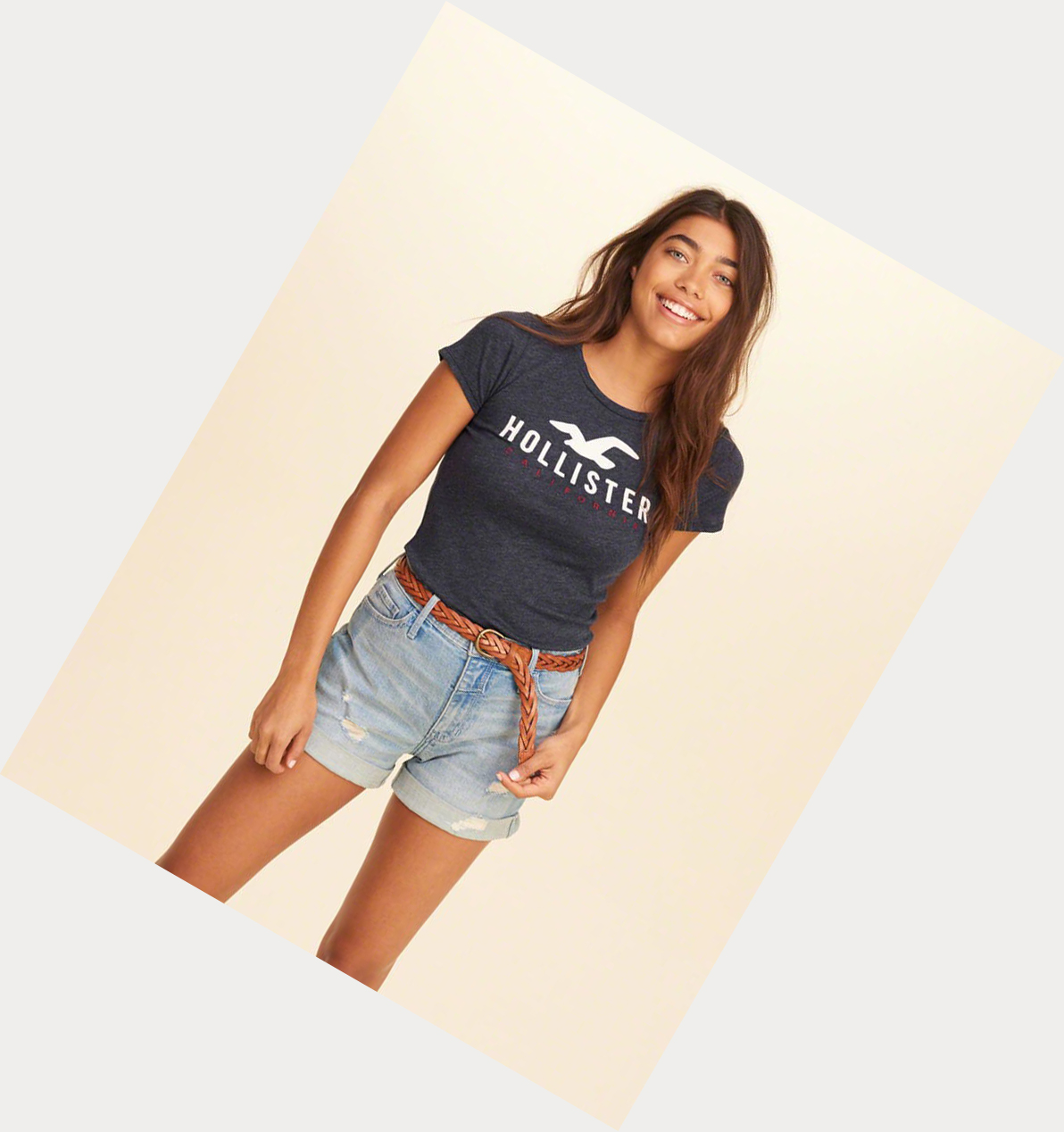 Navy Women's Hollister Slim Crew Short Sleeve | UK-709RNSH