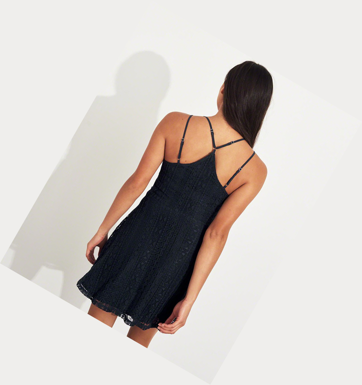 Navy Women's Hollister Strappy Lace Dress | UK-389FYEQ