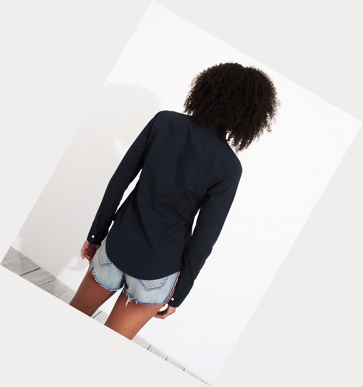 Navy Women's Hollister Woven Long Sleeve | UK-240SOJM