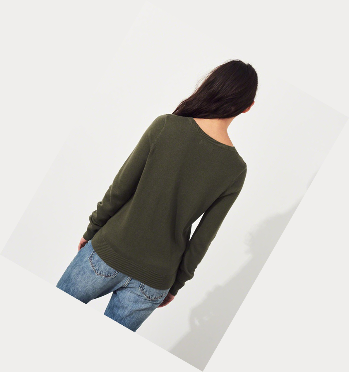 Olive Women's Hollister Crewneck Sweaters | UK-853BNCQ