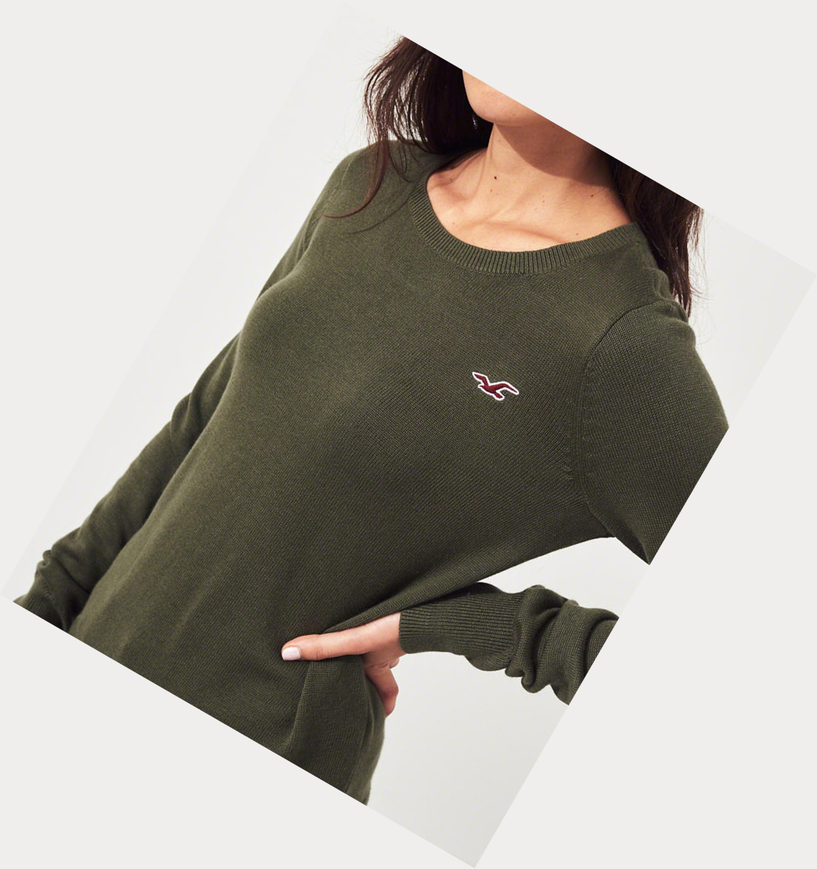 Olive Women's Hollister Crewneck Sweaters | UK-853BNCQ