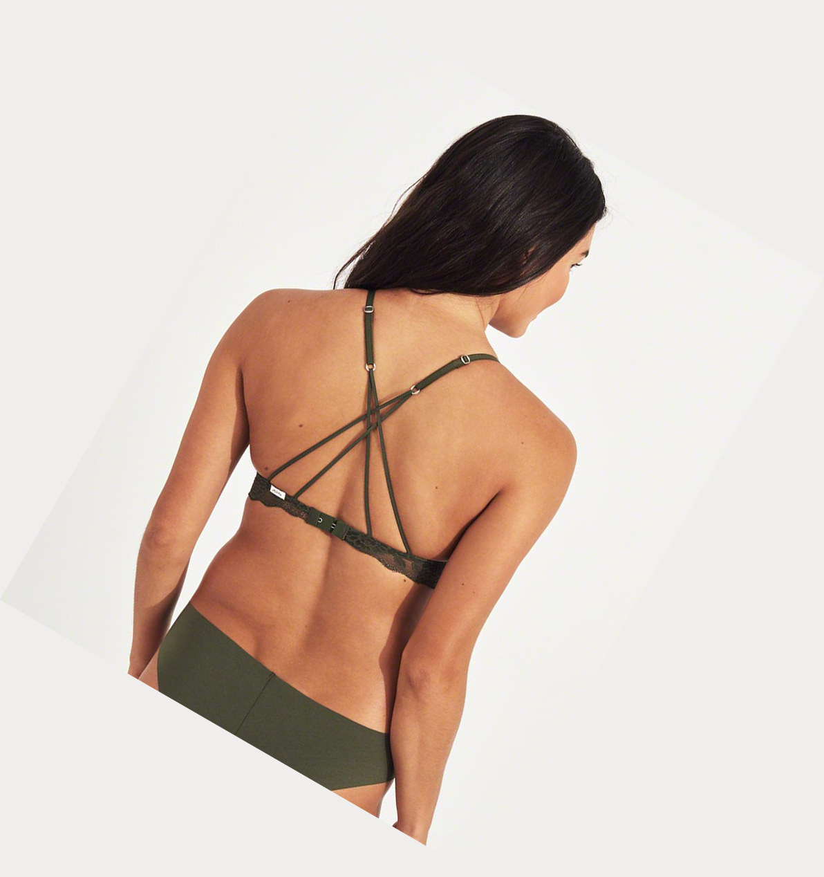 Olive Women's Hollister Embroidered Triangle With Removable Pads Bras | UK-416JVGH