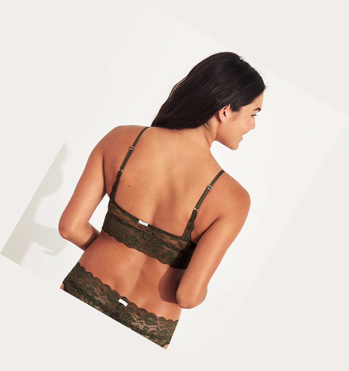 Olive Women's Hollister Lace Push-Up Longline Bras | UK-970XCUZ