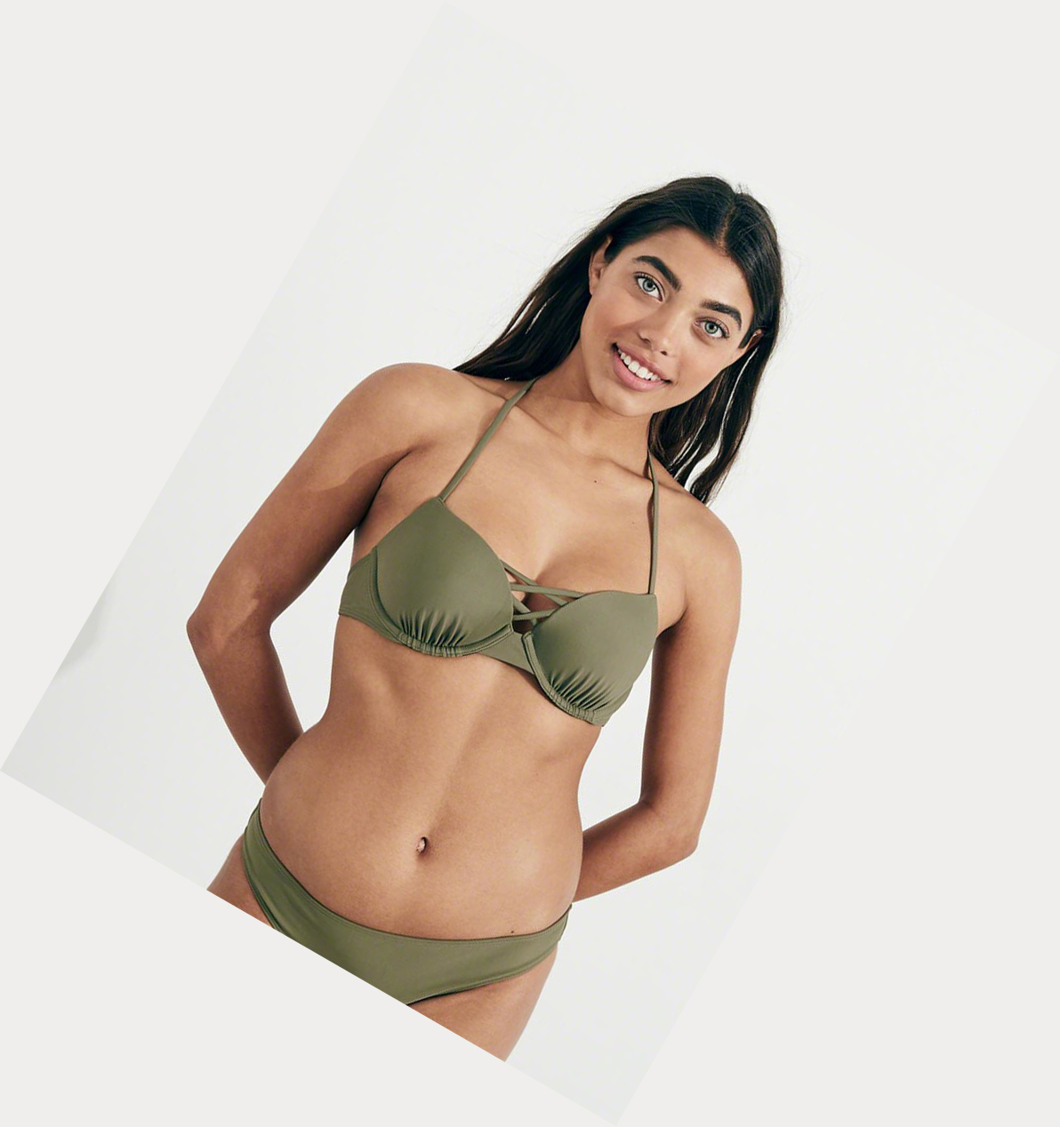 Olive Women's Hollister Lightly Lined Plunge Bikini Tops | UK-756YGHN