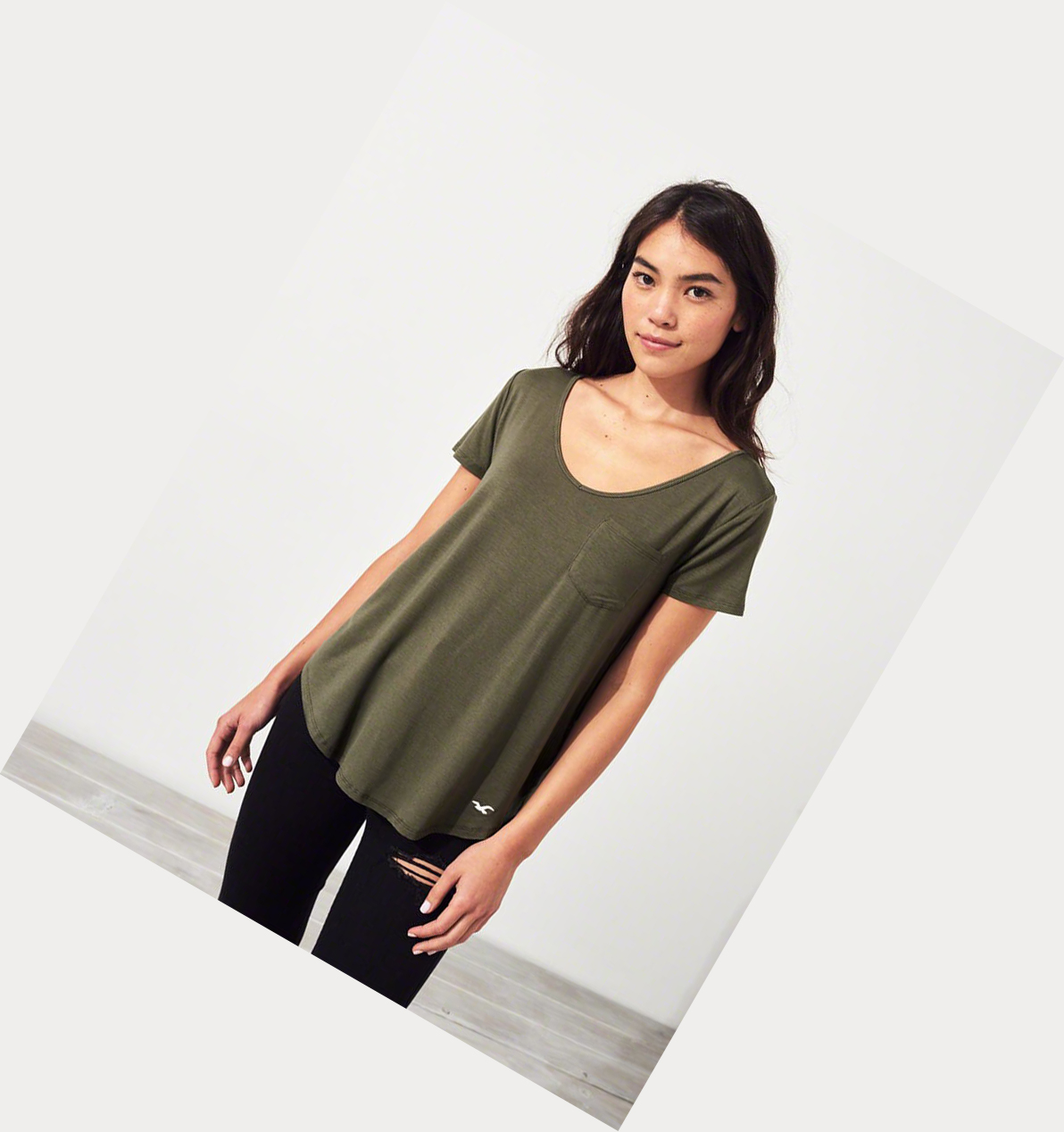 Olive Women's Hollister Must-Have Easy Short Sleeve | UK-520DCUS