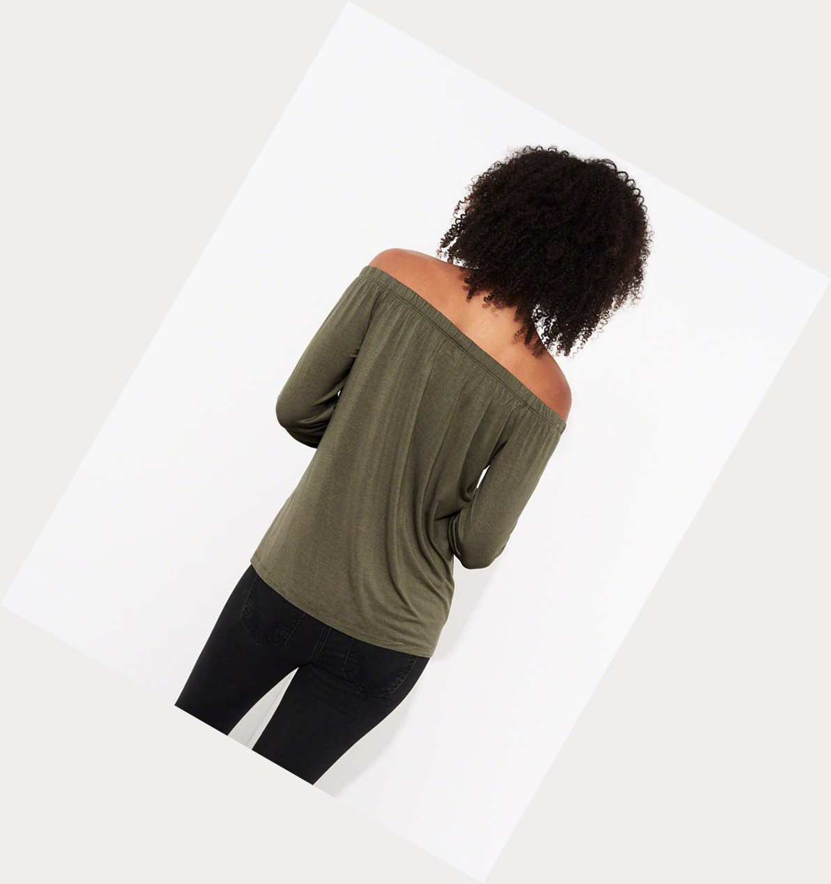 Olive Women's Hollister Off-The-Shoulder Long Sleeve | UK-673MTCX