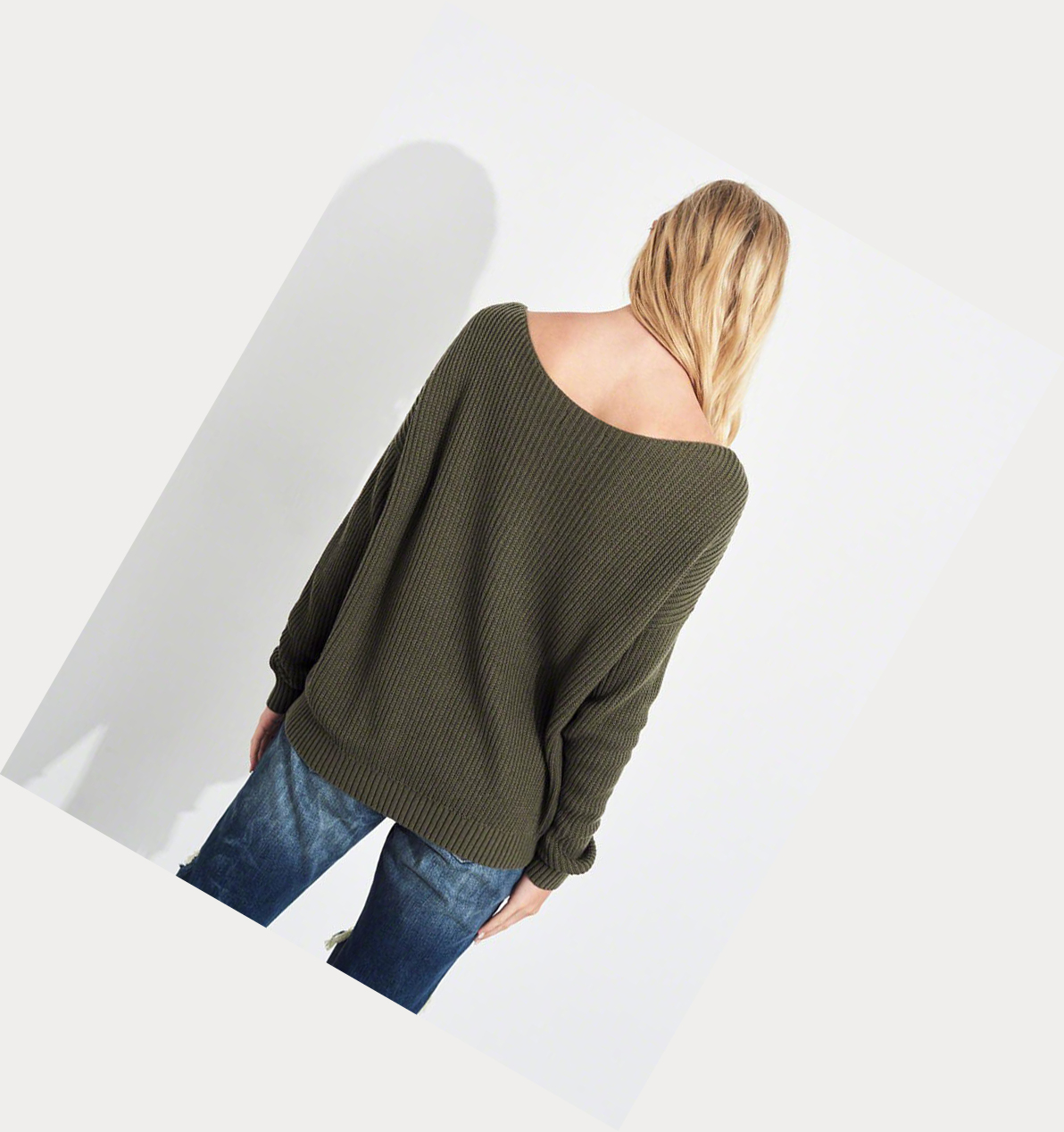 Olive Women's Hollister On Or Off The Shoulder Sweaters | UK-574XFMY