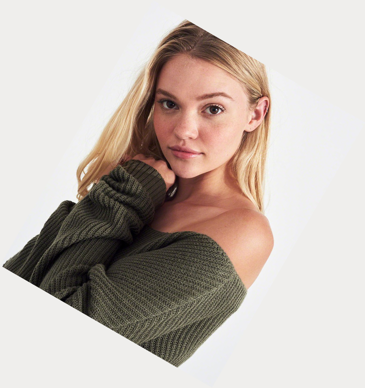 Olive Women's Hollister On Or Off The Shoulder Sweaters | UK-574XFMY