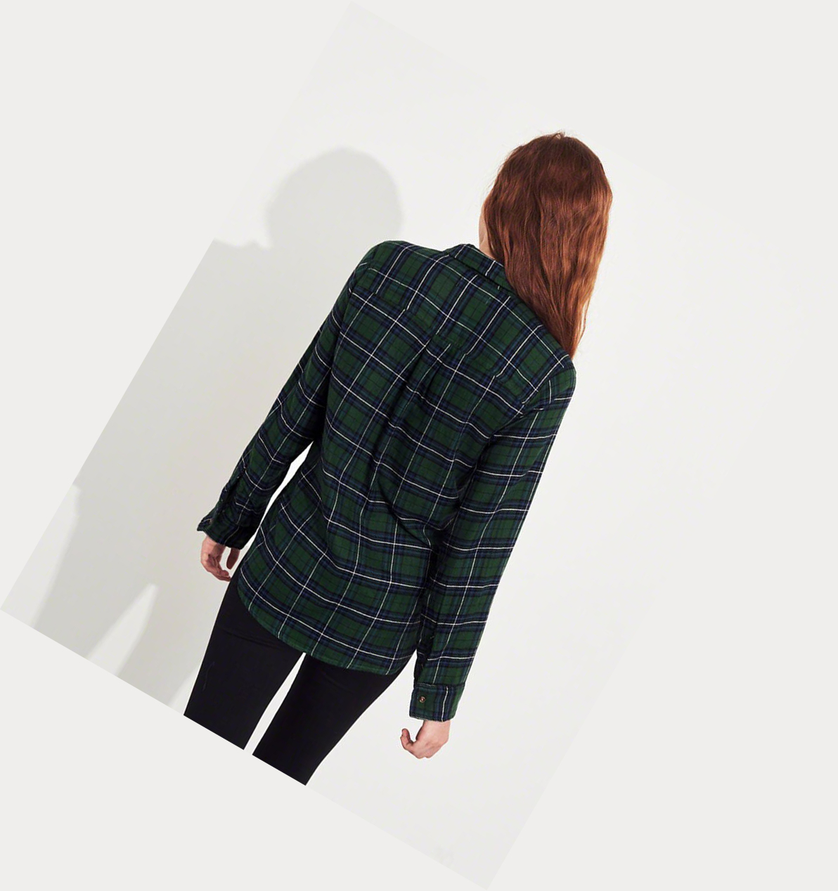 Olive Women's Hollister Plaid Long Sleeve | UK-867YUXM