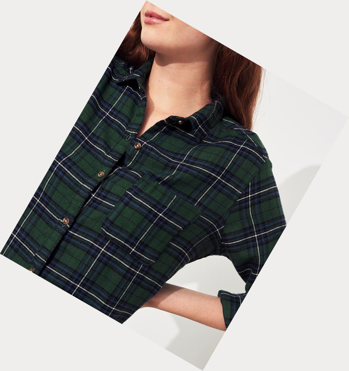 Olive Women's Hollister Plaid Long Sleeve | UK-867YUXM