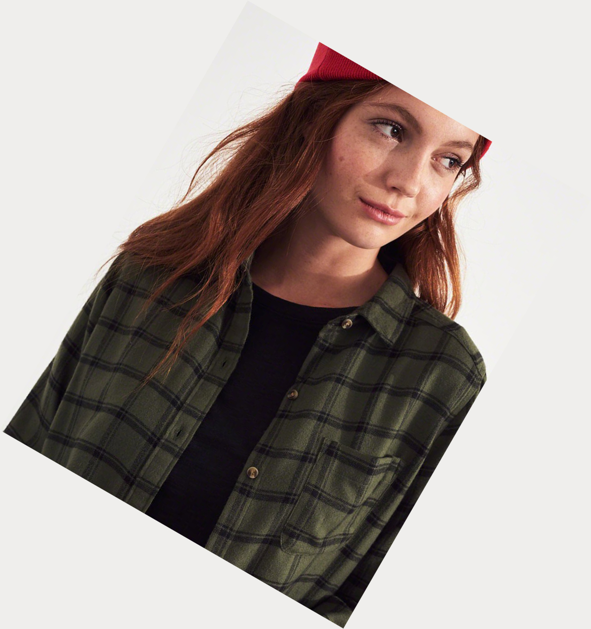 Olive Women's Hollister Plaid Long Sleeve | UK-946FZRW