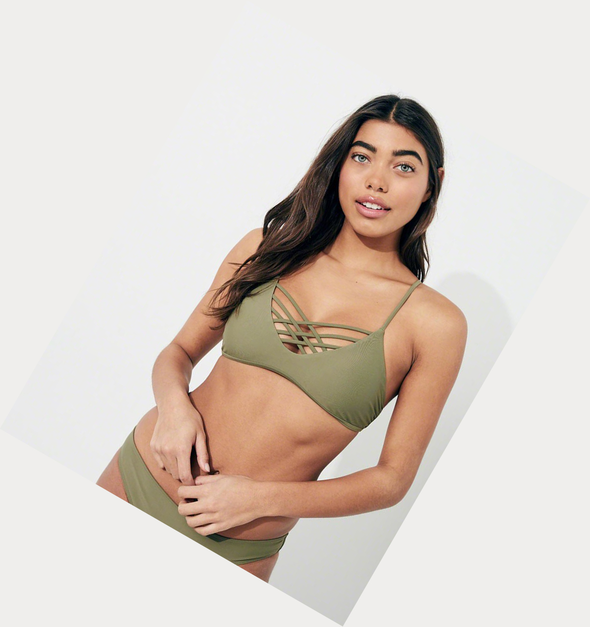 Olive Women's Hollister Strappy Scoop Bikini Tops | UK-487ILXV