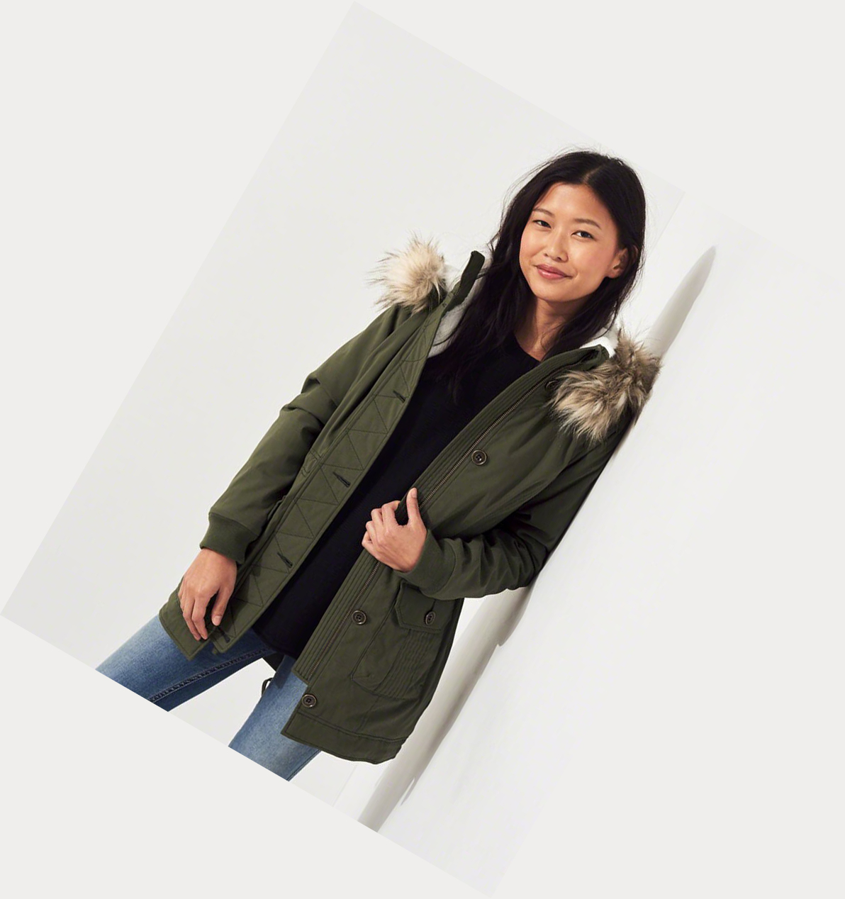 Olive Women's Hollister Stretch Cozy-Lined Parka Jackets | UK-231WOGT