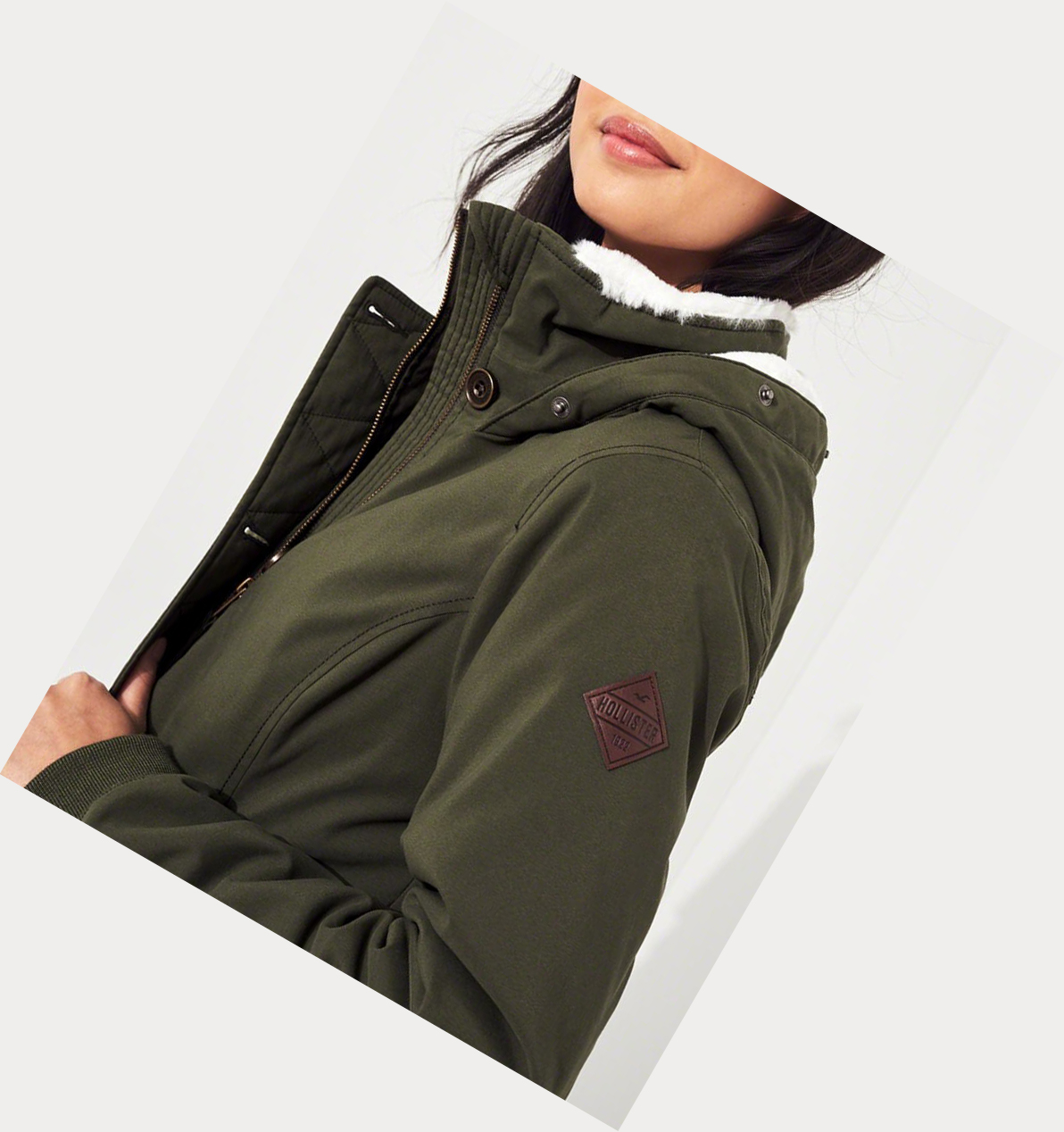 Olive Women's Hollister Stretch Cozy-Lined Parka Jackets | UK-231WOGT