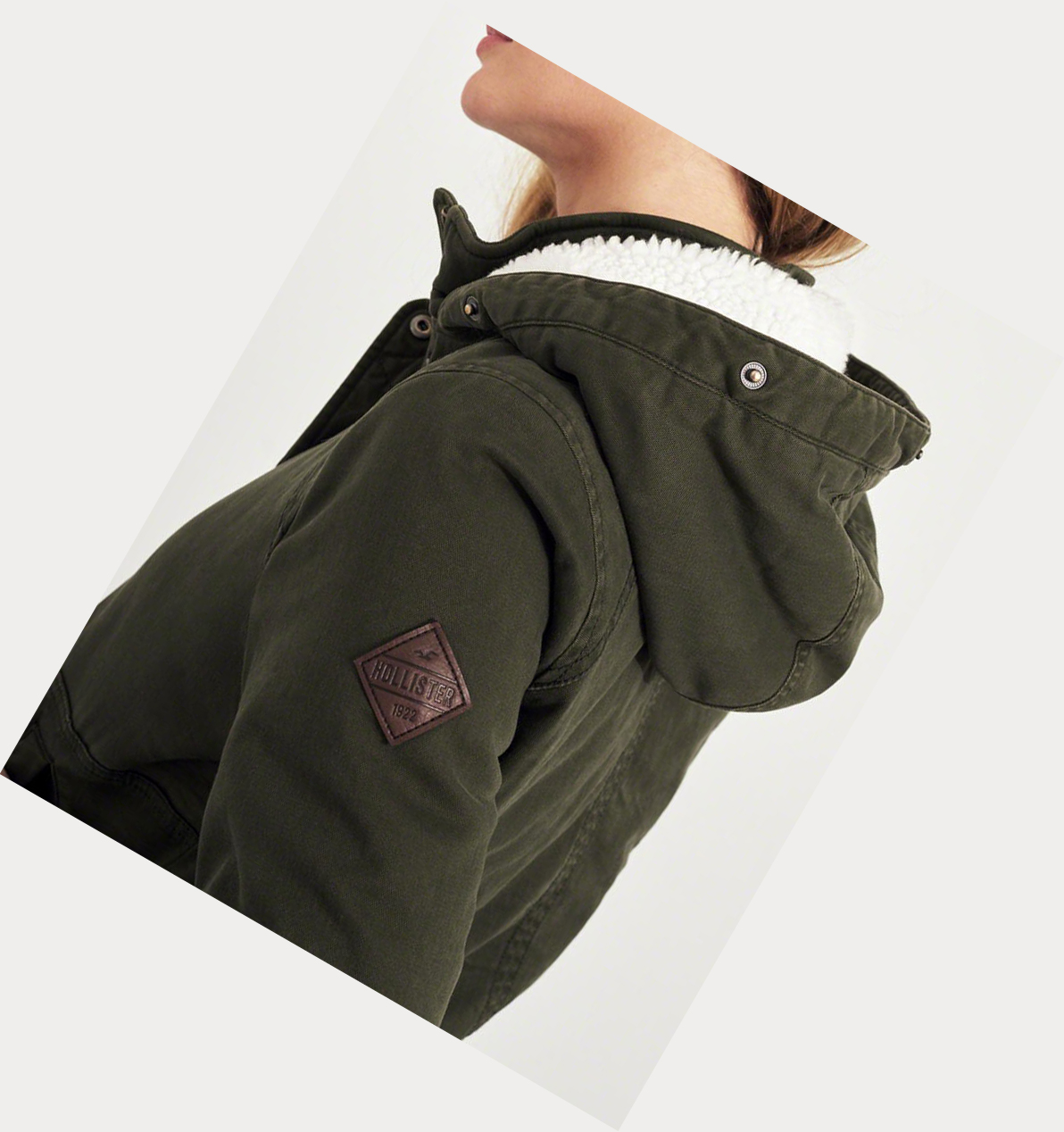 Olive Women's Hollister Stretch Flannel-Lined Twill Bomber Jackets | UK-718LNZD