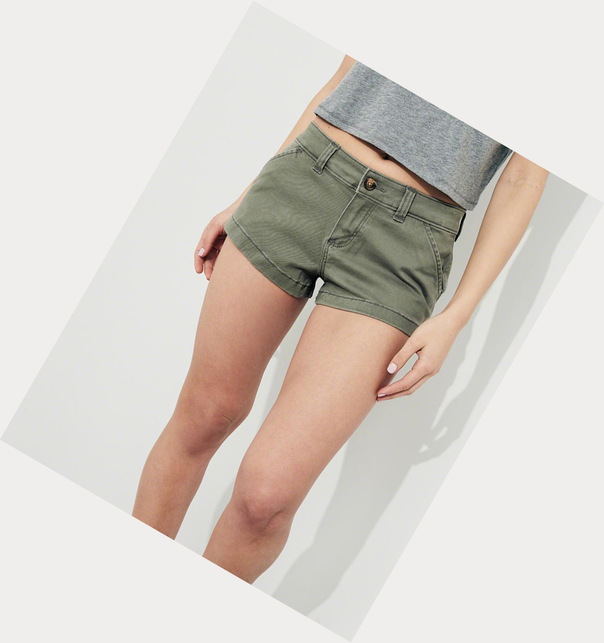 Olive Women's Hollister Stretch Low-Rise Twill Chino Shorts | UK-428JRZQ