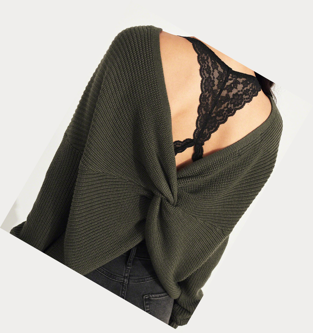 Olive Women's Hollister Twist-Back Sweaters | UK-916LPEF