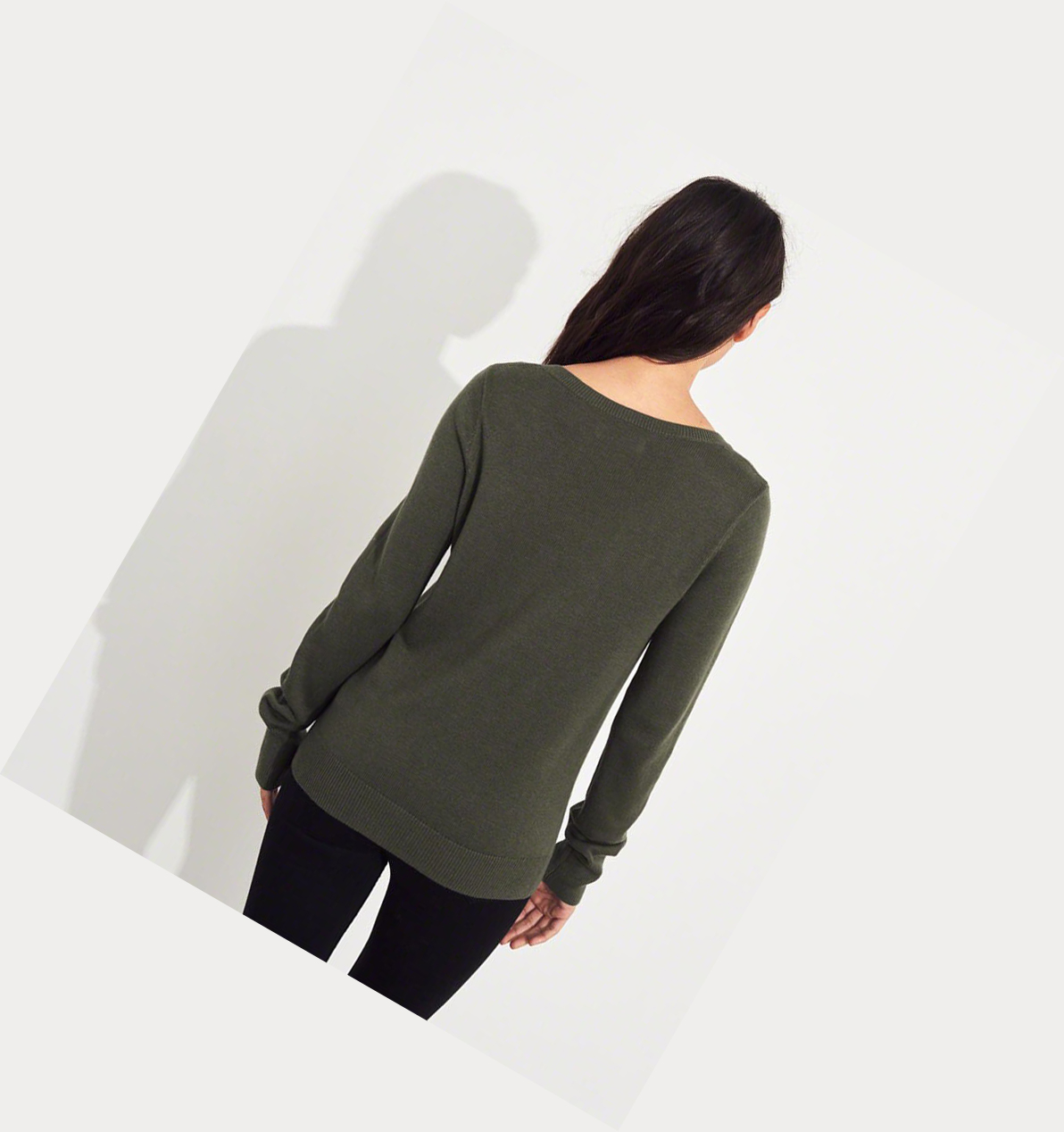 Olive Women's Hollister V-Neck Sweaters | UK-731CUJK