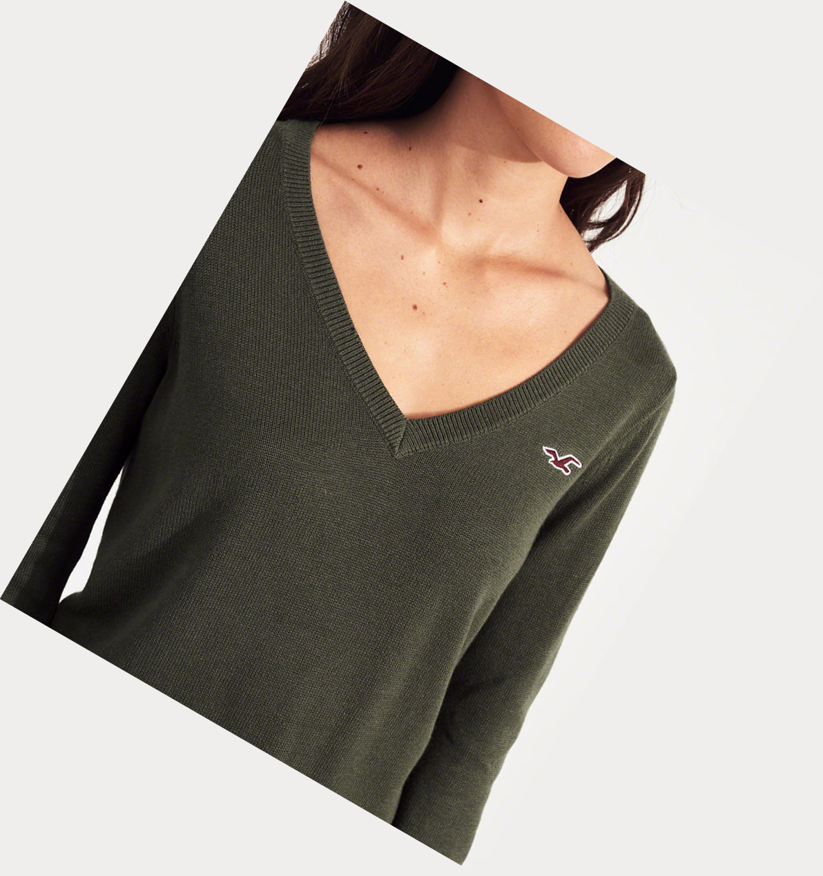 Olive Women's Hollister V-Neck Sweaters | UK-731CUJK