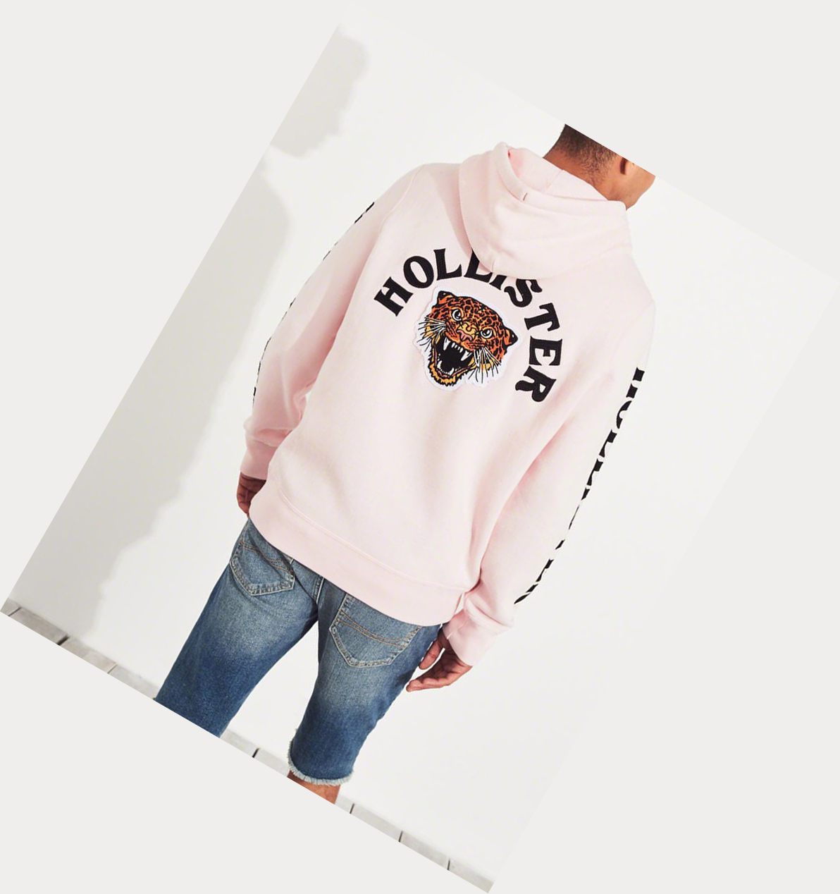 Pink Men's Hollister Leopard Applique Hoodie | UK-498ONWS