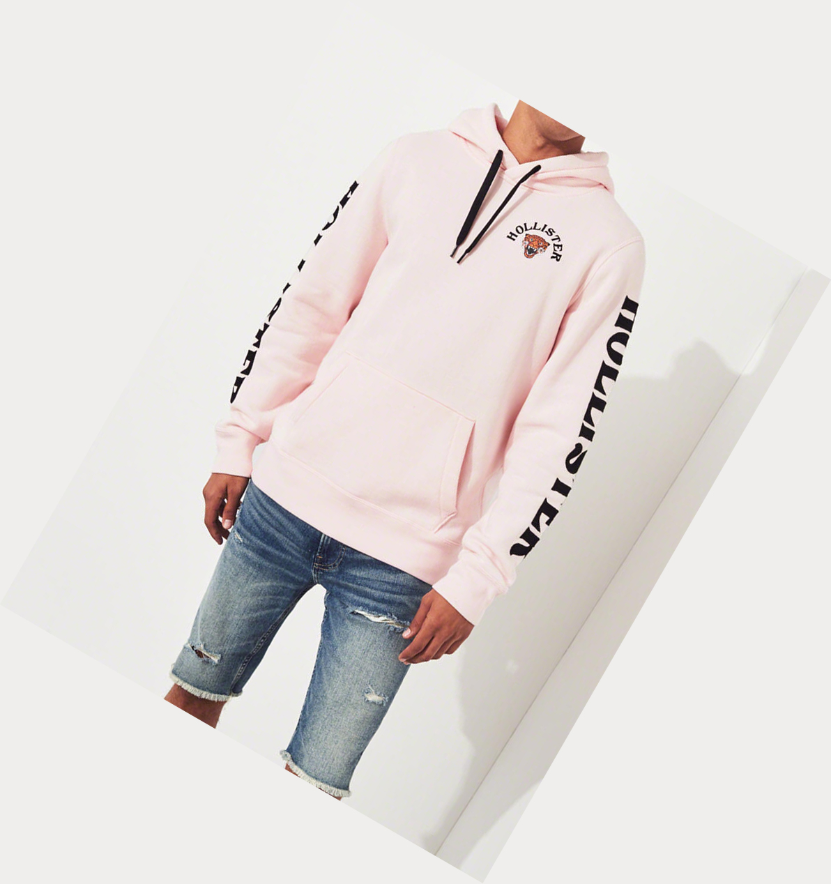 Pink Men's Hollister Leopard Applique Hoodie | UK-498ONWS