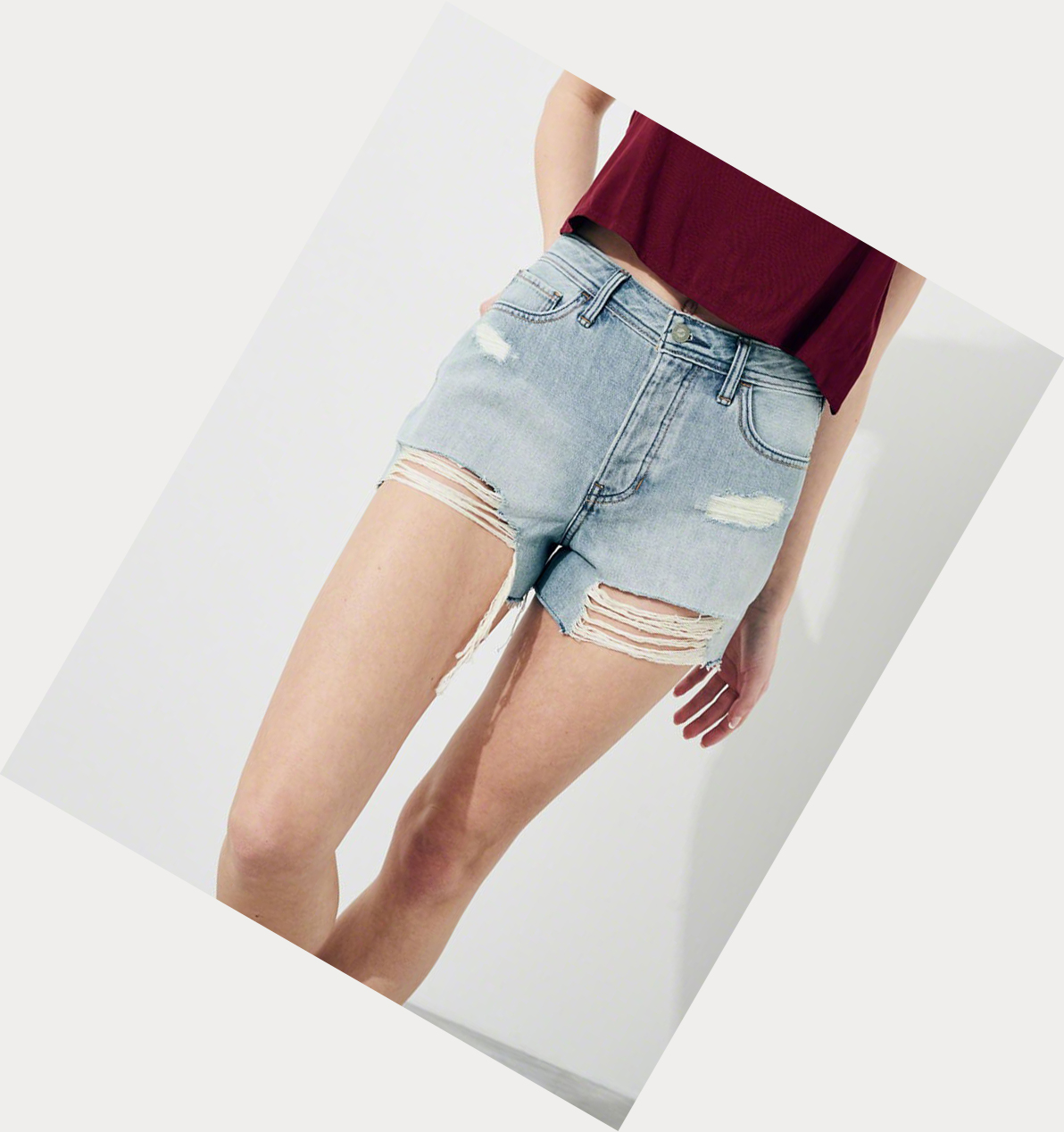 Red Light Wash Women's Hollister High-Rise Denim Boyfriend Shorts | UK-582AWCQ