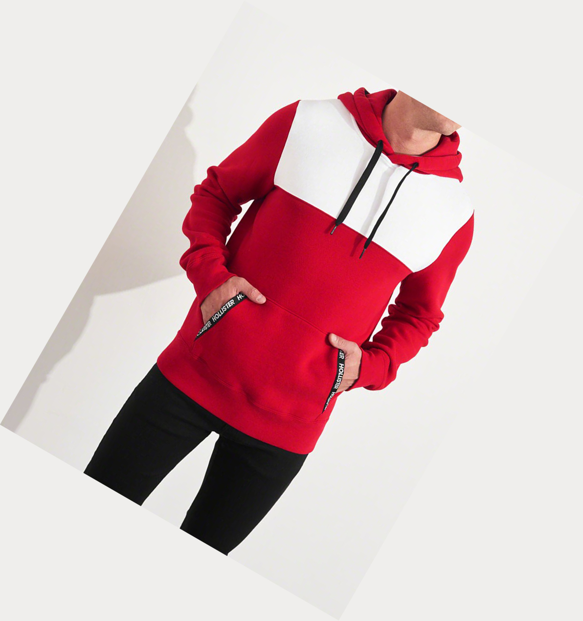 Red Men's Hollister Colorblock Logo Hoodie | UK-932SOBC