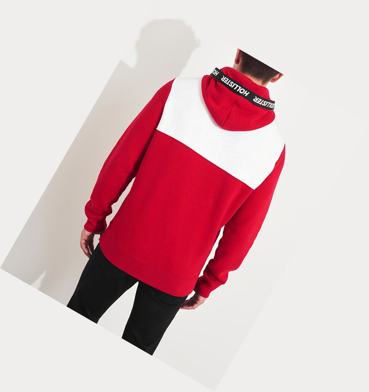 Red Men's Hollister Colorblock Logo Hoodie | UK-932SOBC