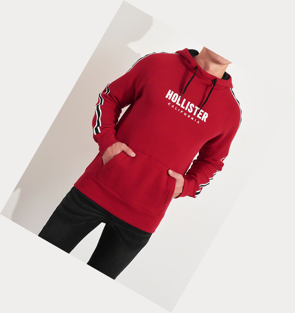 Red Men's Hollister Logo Graphic Hoodie | UK-982KNJV