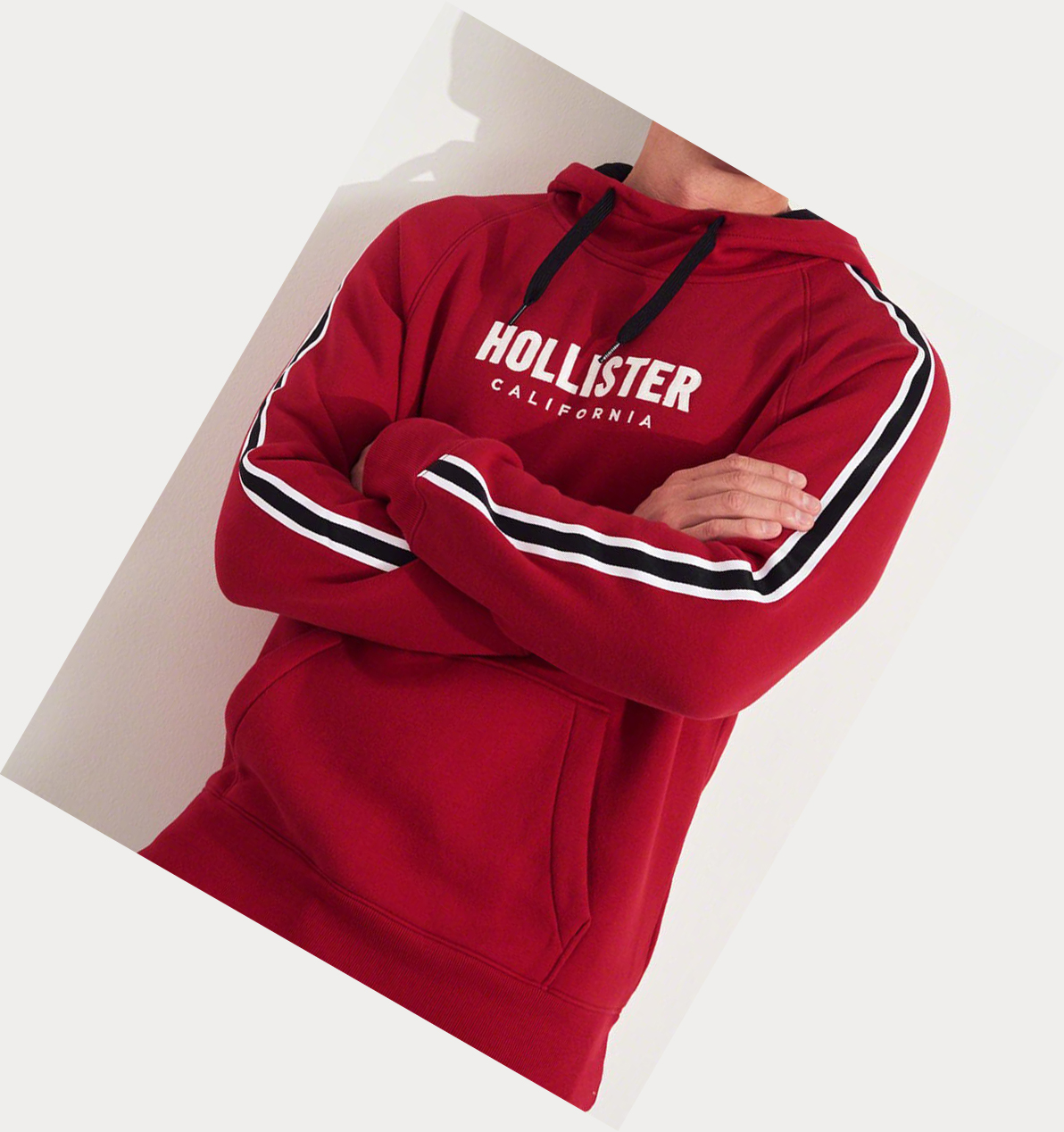 Red Men's Hollister Logo Graphic Hoodie | UK-982KNJV