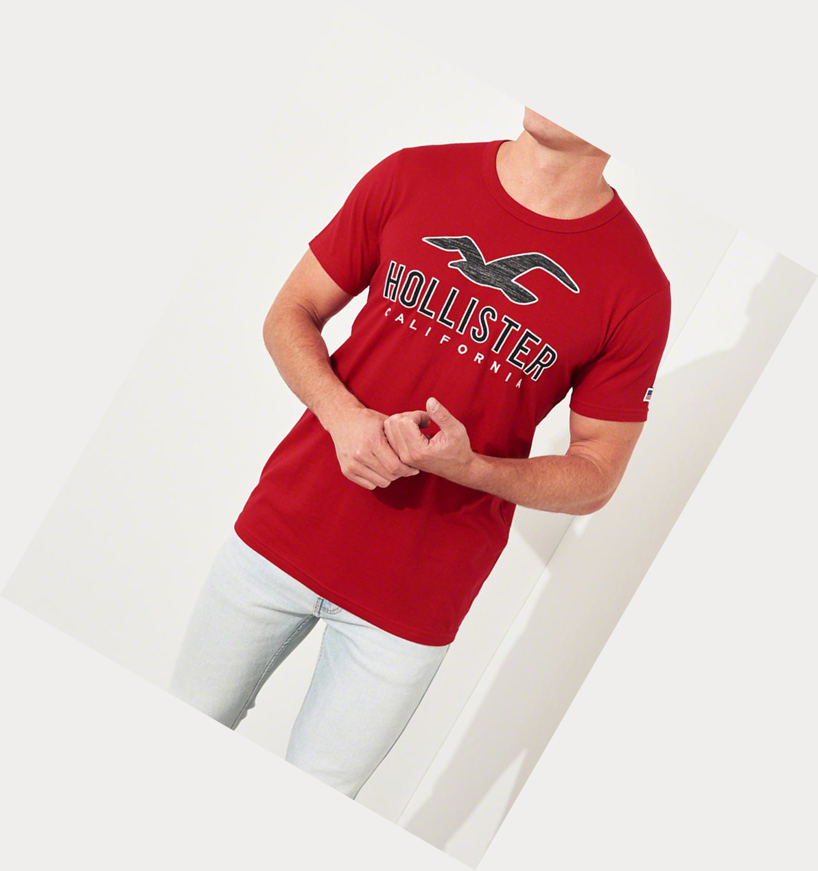 Red Men's Hollister Logo Short Sleeve | UK-394PBJL