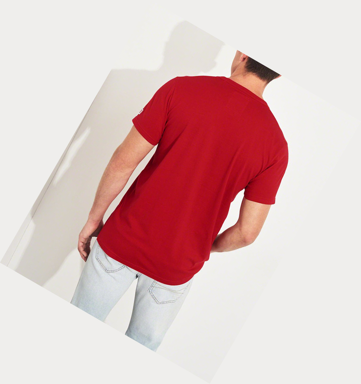 Red Men's Hollister Logo Short Sleeve | UK-394PBJL