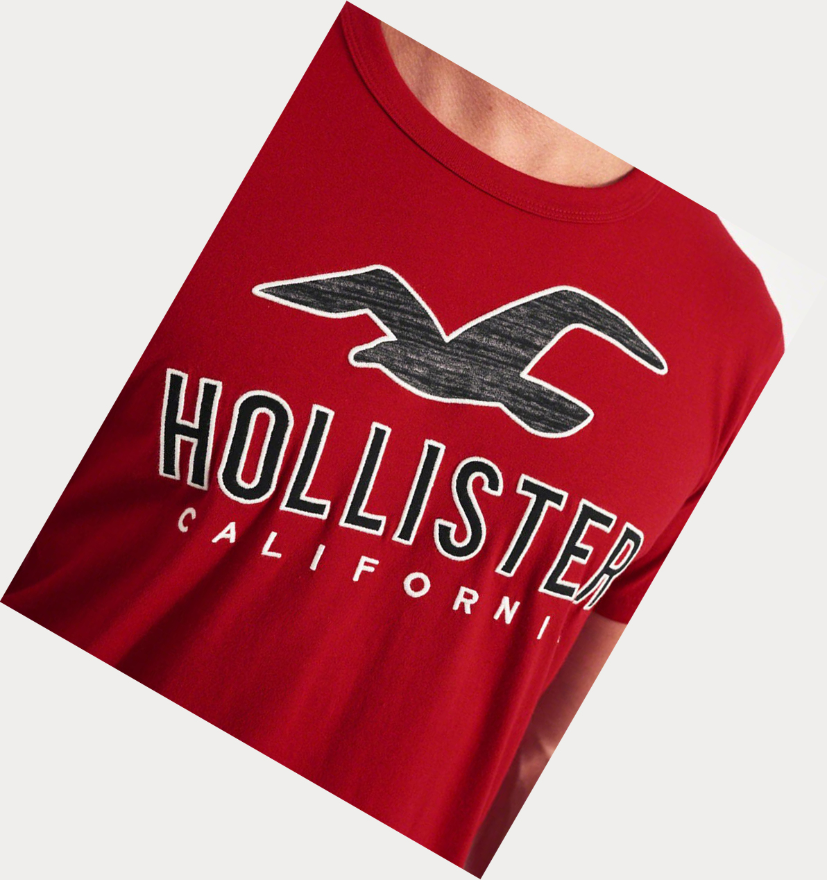 Red Men's Hollister Logo Short Sleeve | UK-394PBJL